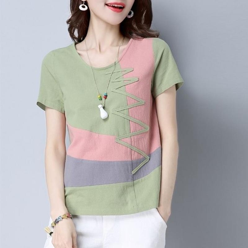 

Новая летняя футболка в литературном стиле оверсайз, ретро, свободного кроя, этническая, с круглым вырезом, открытой строчкой, контрастного цвета XXL зелёный