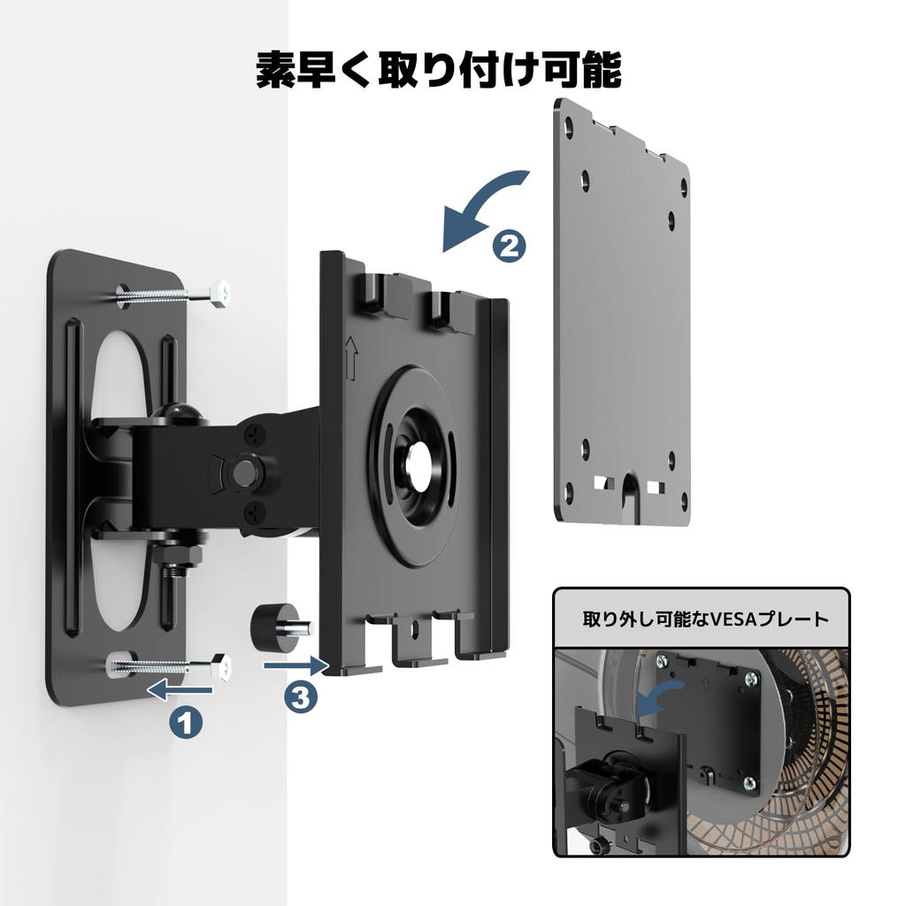 WORLDLIFT Monitor Wall Mount Bracket, Wall Mount Monitor Arm, 49-inch compatible, 20kg load capacity, TV/Display Mount, VESA 75x75mm/100x100mm