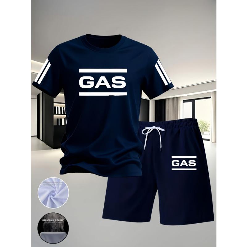 Men s suit GAS printing simple and fashionable summer men s short-sleeved T-shirt with fashionable men s shorts suit casual and comfortable home wear S