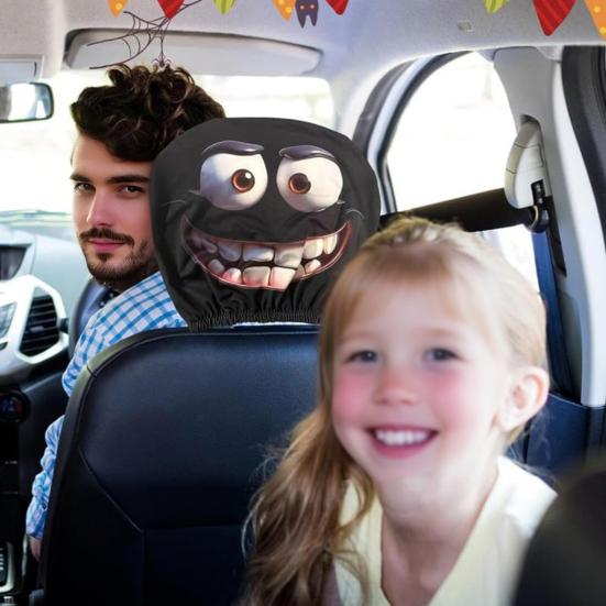 2Pcs Funny Cartoon Car Headrest Covers Easy Installation Car Seat Head Rest Protector for Auto Front Seat Decoration Universal Eye-catching