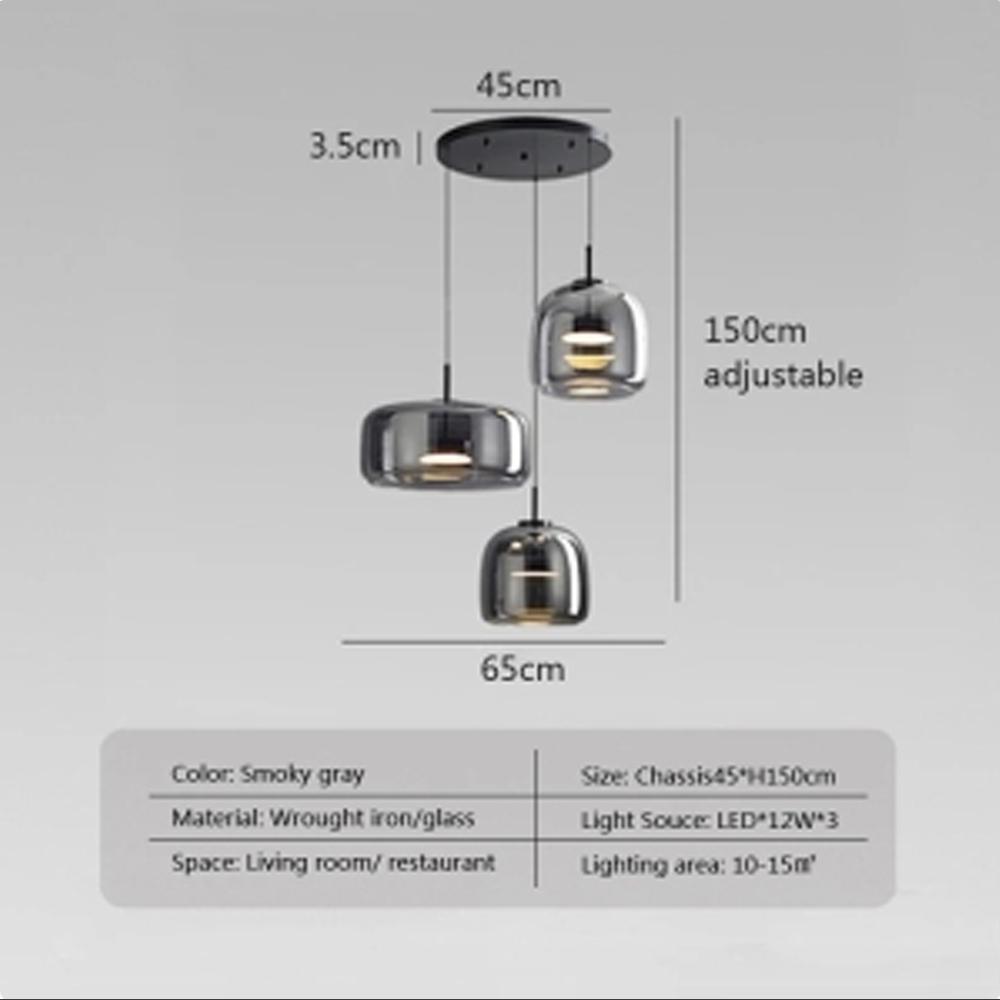 LED Pendant Glass 3 Heads Amber Anthracite For Living Room Dining Table Hotel Bar Office Indoor Turn Decorative Lighting Fixture