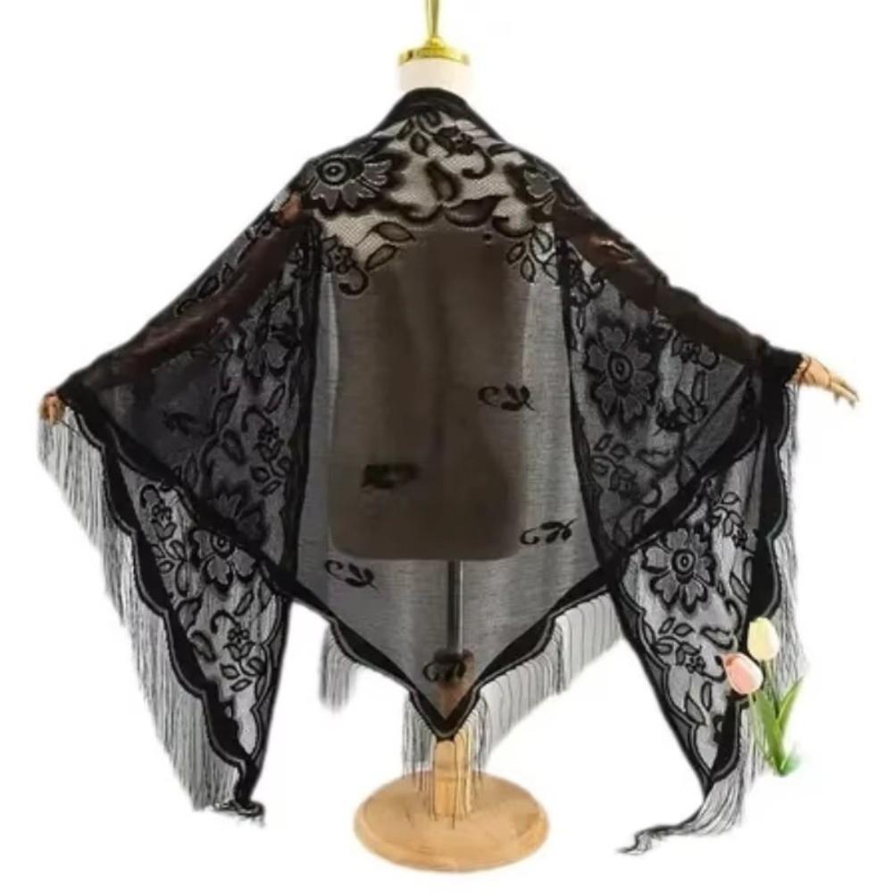 Tassel Patchwork Lace Shawl Solid Color Tassel Shawl Fashion Triangle Scarf