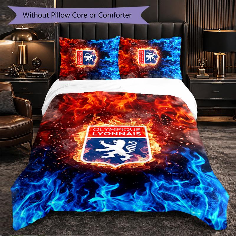 Lyon FC Themed Bedding 3Pcs Duvet Cover Set Decorative Bed Linen For Teen Room Home Decoration