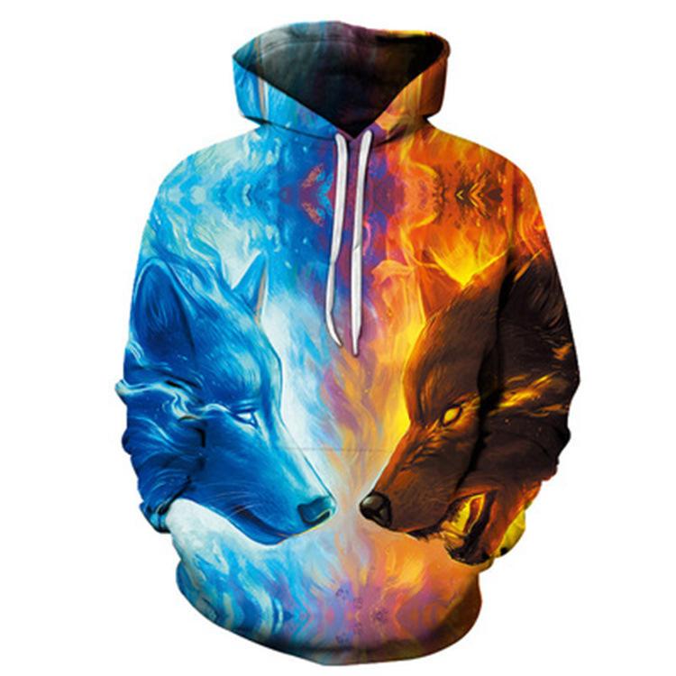 3D Sweater Digital Printing Personalized Wolf Head Pullover Hoodie Casual Sweater