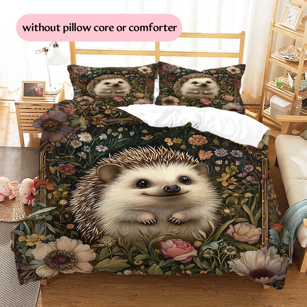 Beautiful Hedgehog Pattern Bedding Home Decoration Birthday Gift (1 * duvet cover + 2 * pillowcase, without core)