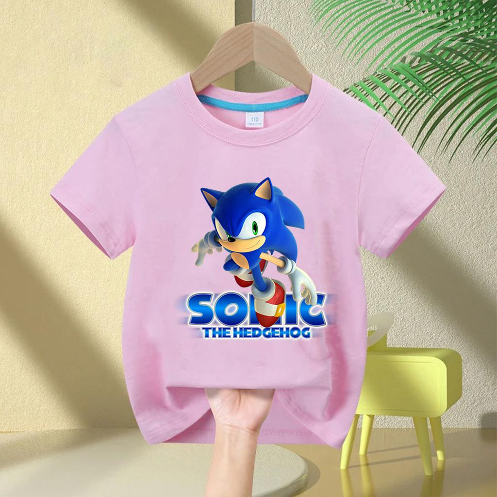 Summer Cartoon Tops Cotton Tees Clothing Daily Fashion Streetwear Movie Sonic The Hedgehog Summer Kid's Print T-Shirt