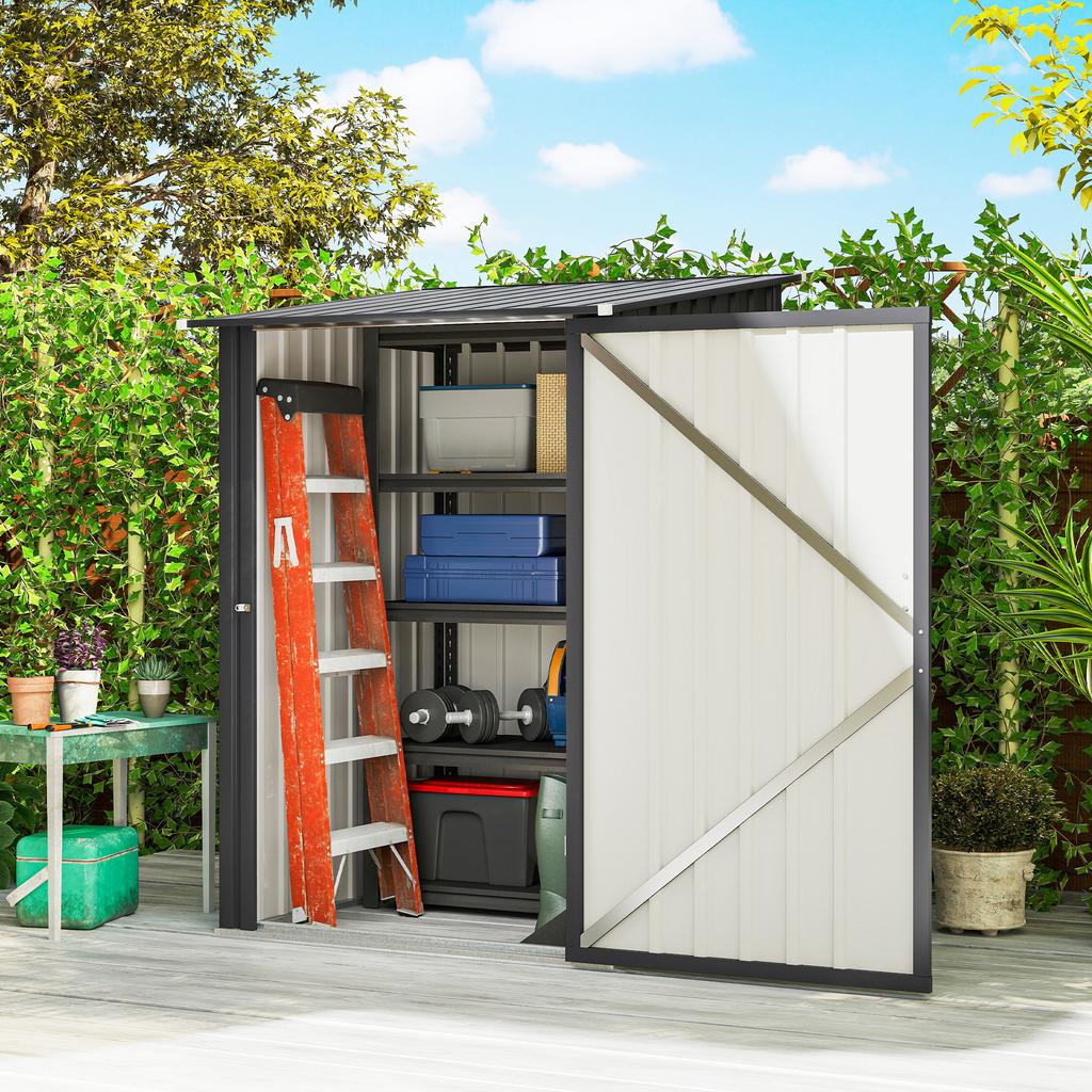 3.3 X 3.4ft Lean To Steel Garden Shed, with Locking Door - Dark Grey