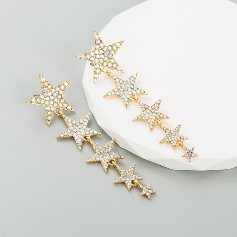 Women's Drop Earrings Mulit Layer Crystal Five Point Star Long Luxury Celebrity Earrings