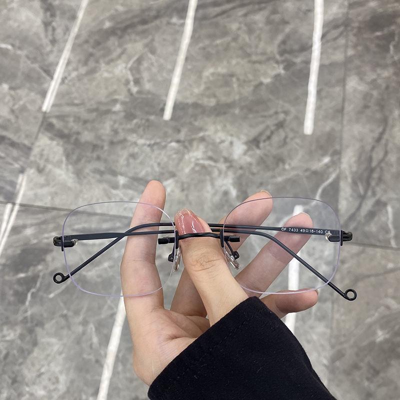 

New Anti-blue Light Unisex Square Frameless Ultra-light Metal Thin Temples Women and Man High Quality HD Eyeglasses