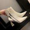 NEW Handmade Brand Genuine Leather Women  Double Zipper Design High Heels Ankle Boots Fashion Cut Opening Shoes 33-40