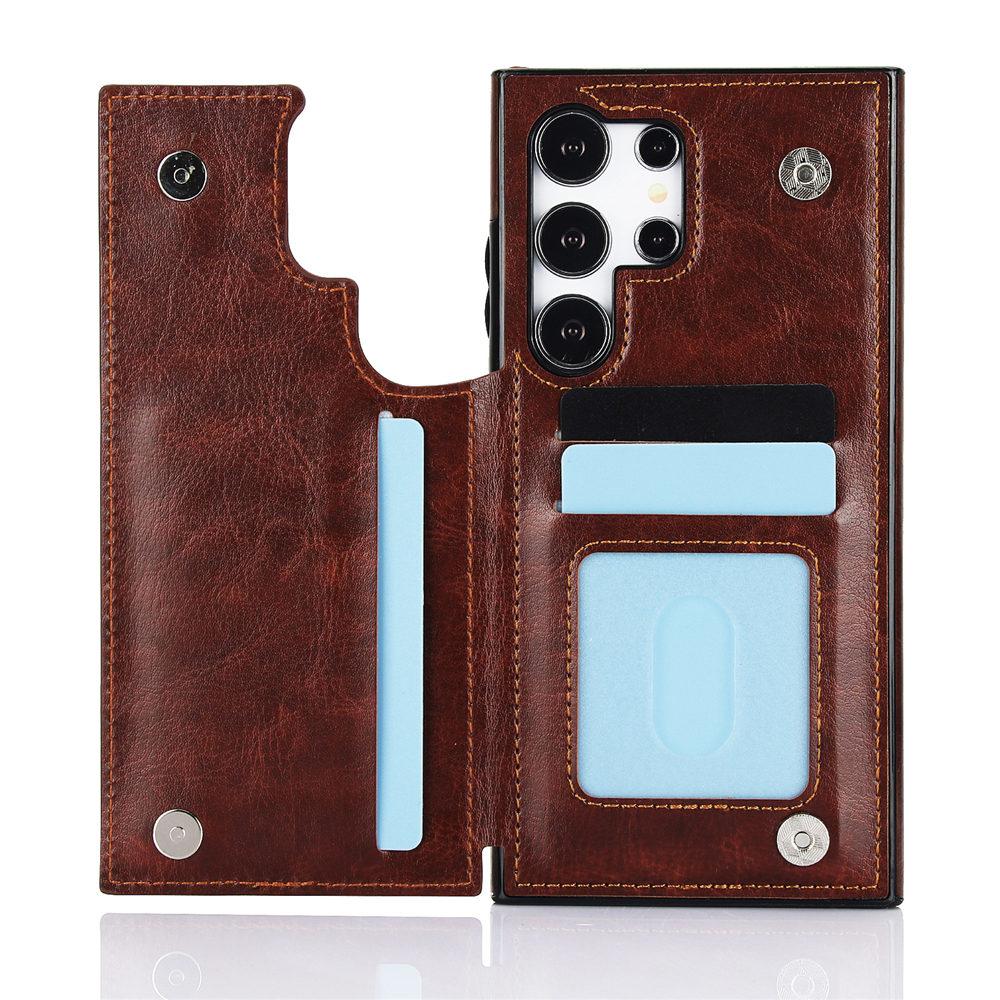 Wallet Double Button Card Slot Stand Flip Leather Case For Samsung Galaxy S25 S24 Ultra S23 Plus S24FE S22 S21 S20 Note 20