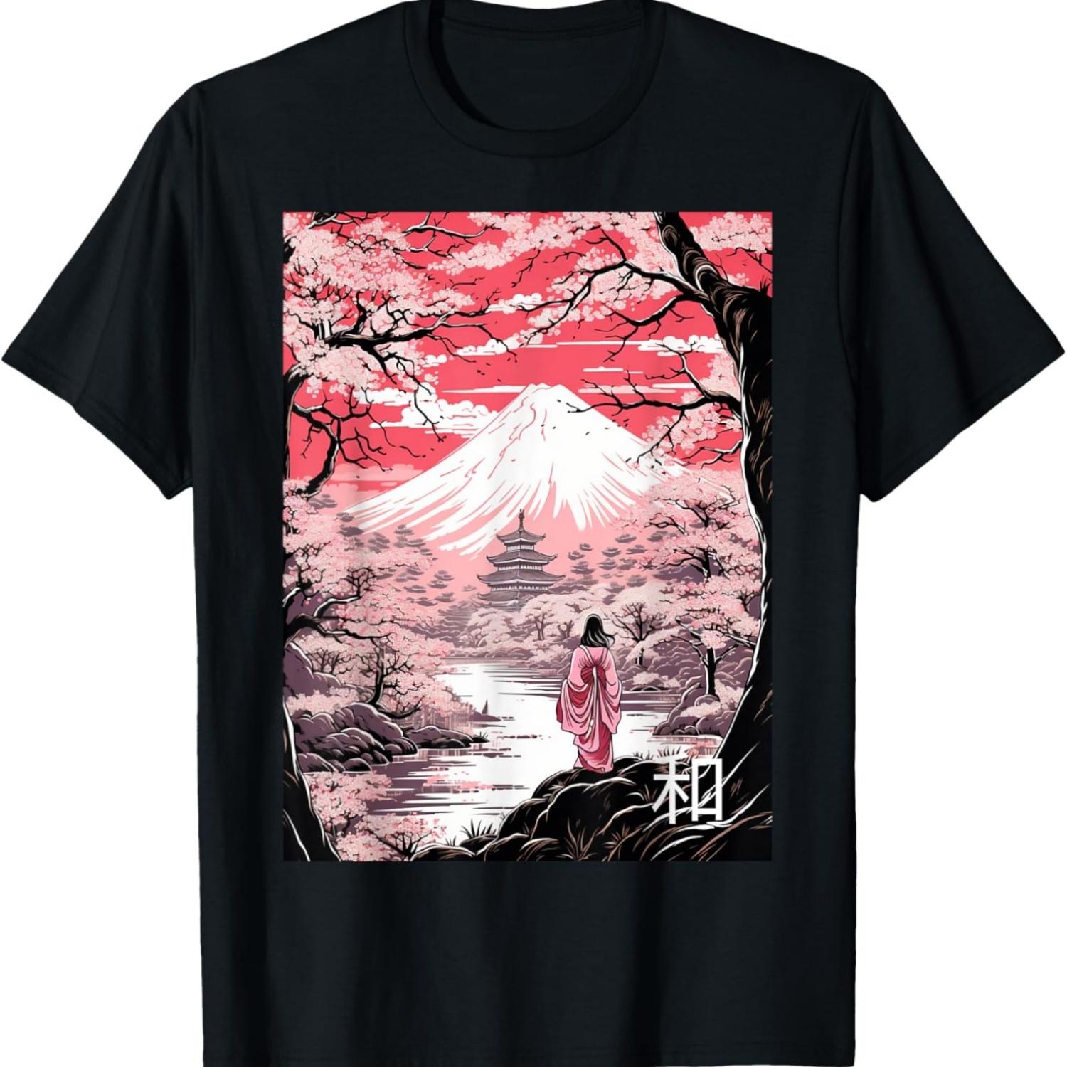 Garden Mount Fuji Cherry Blossoms Geisha Japan T-Shirt(4) S чёрный