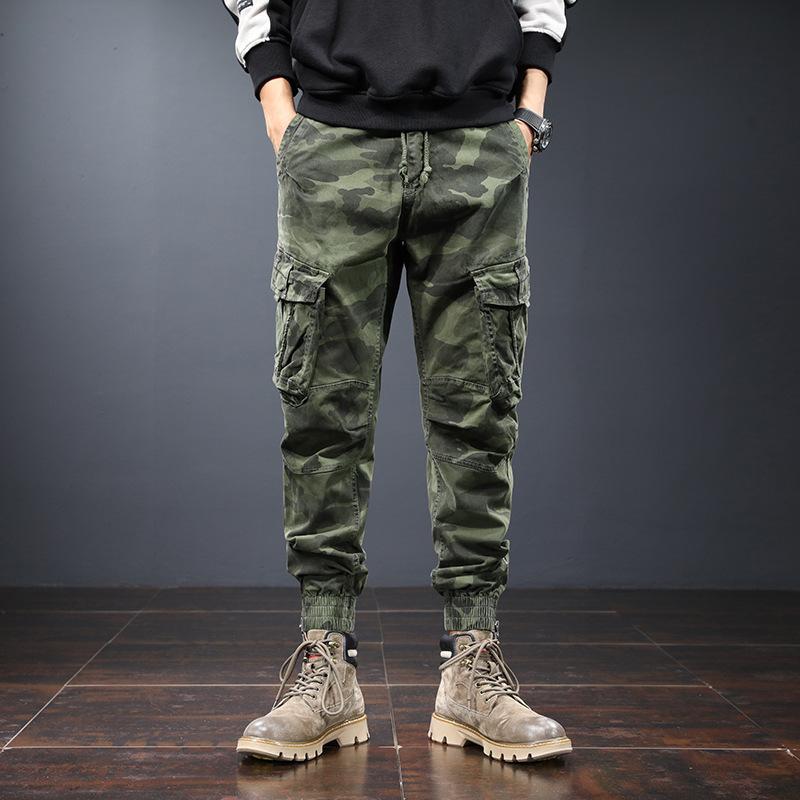 Camouflage elastic Harlan pants men's breathable trendy brand loose tied tote overalls men's spring and autumn casual pants men's models