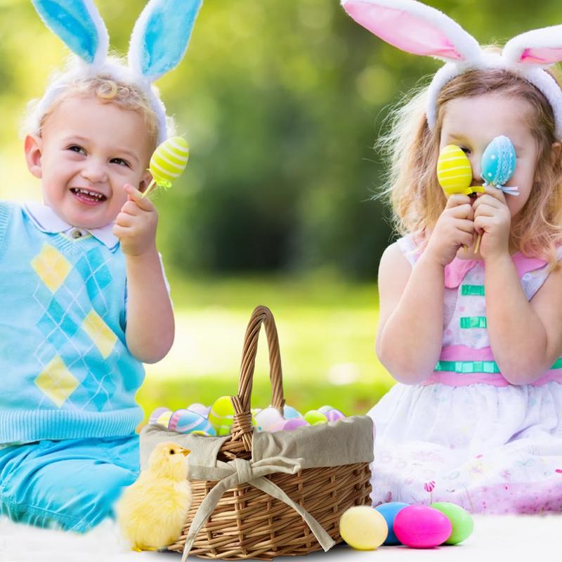 Portable Woven Rattan Basket Flower Basket Gift Basket with Handles and Cloth Lining Fruit Vegetable Bread Sundries Storage Bask