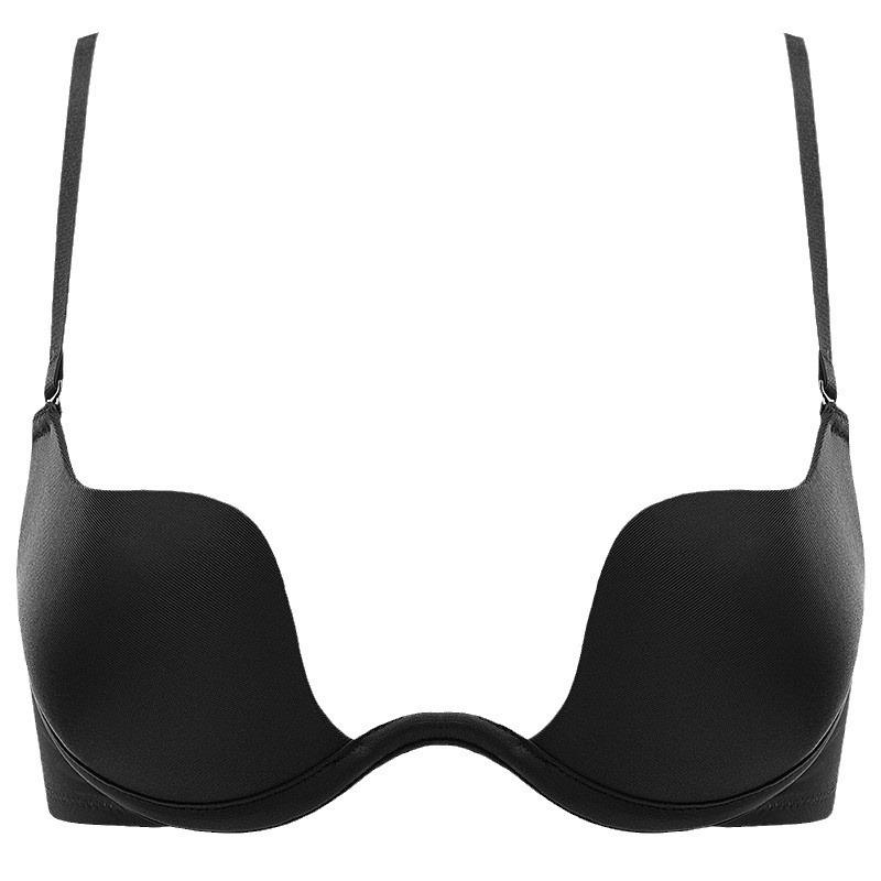 Black Plunge Bra with Deep V Neckline Underwire Push Up Lingerie for Low Cut Outfits