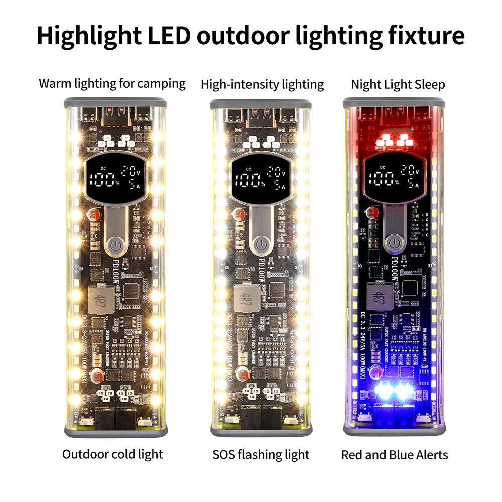 Pd 111w Super Fast Charging Power Bank 8-cell 11711 Battery Holder Diy Module Shell With Sos Light Diy Battery Box Type C Port