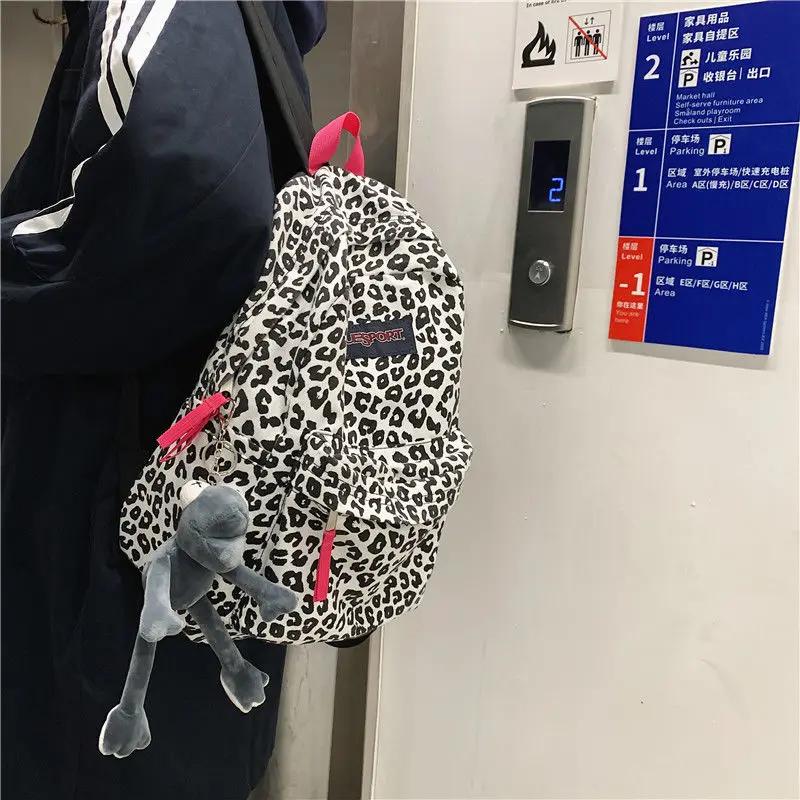 The Leopard Print Backpack for Women Fun Animal Design School Bag for Teenage Girls White Cow Print Card Cute Backpack