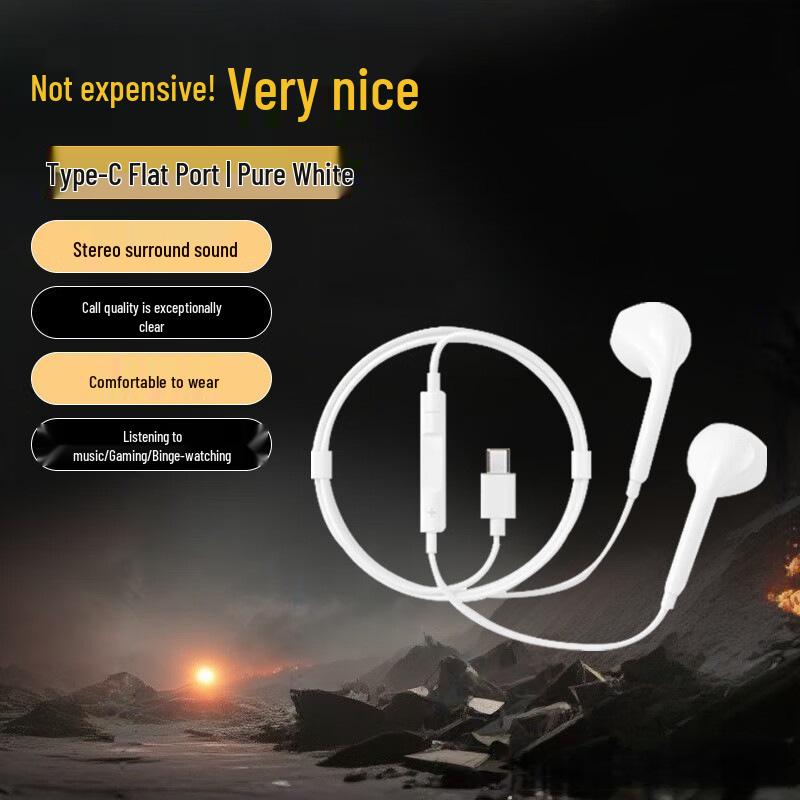 4th Gen Type-C Wired Earphones - Comfortable Side Sleeping, No Ear Pressure, High Sound Quality, Portable Design
