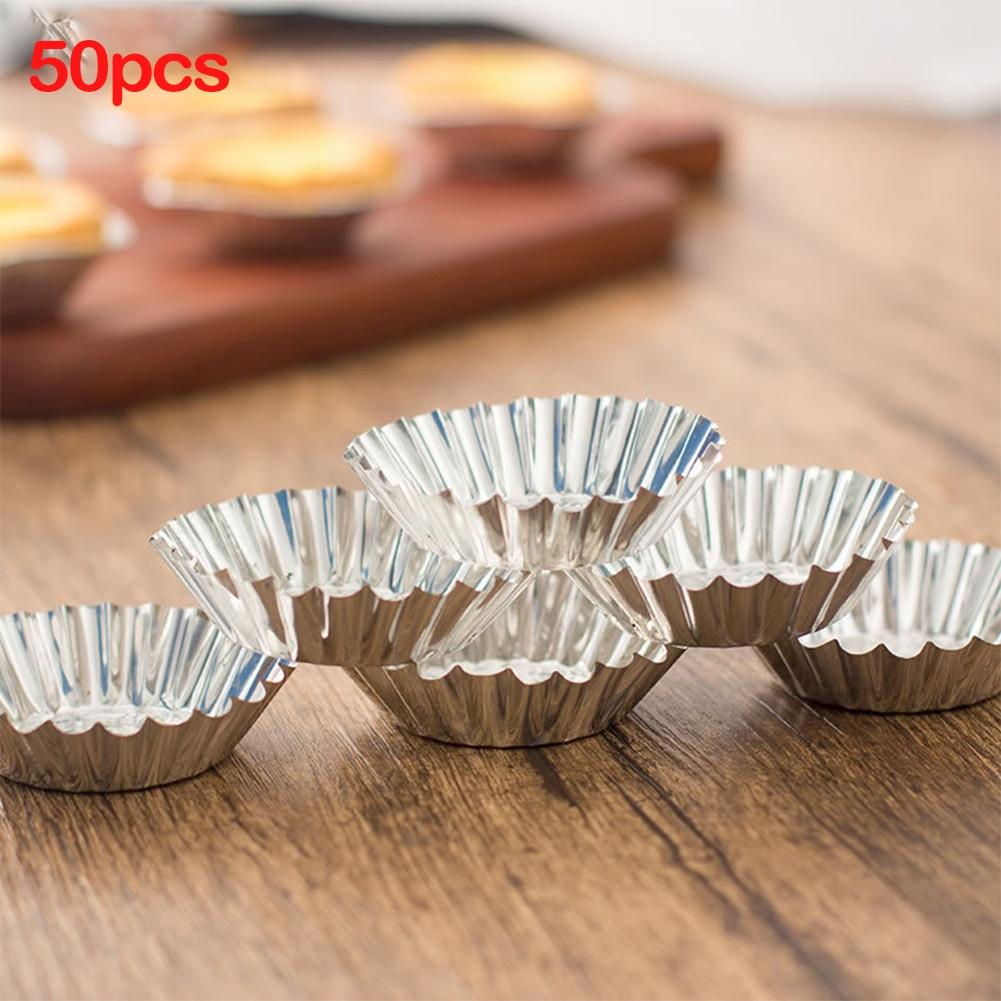 50Pcs Egg Tart Aluminum Silver Cupcake Cake Cookie Mold-Mould Tin Baking Tool