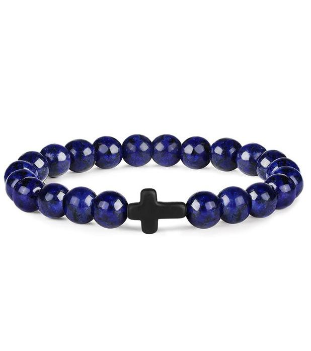 New Retro Cross Natural Stone Bracelet Tiger Eye Stone Lava Volcanic Stone Elastic Bead Men's Bracelet