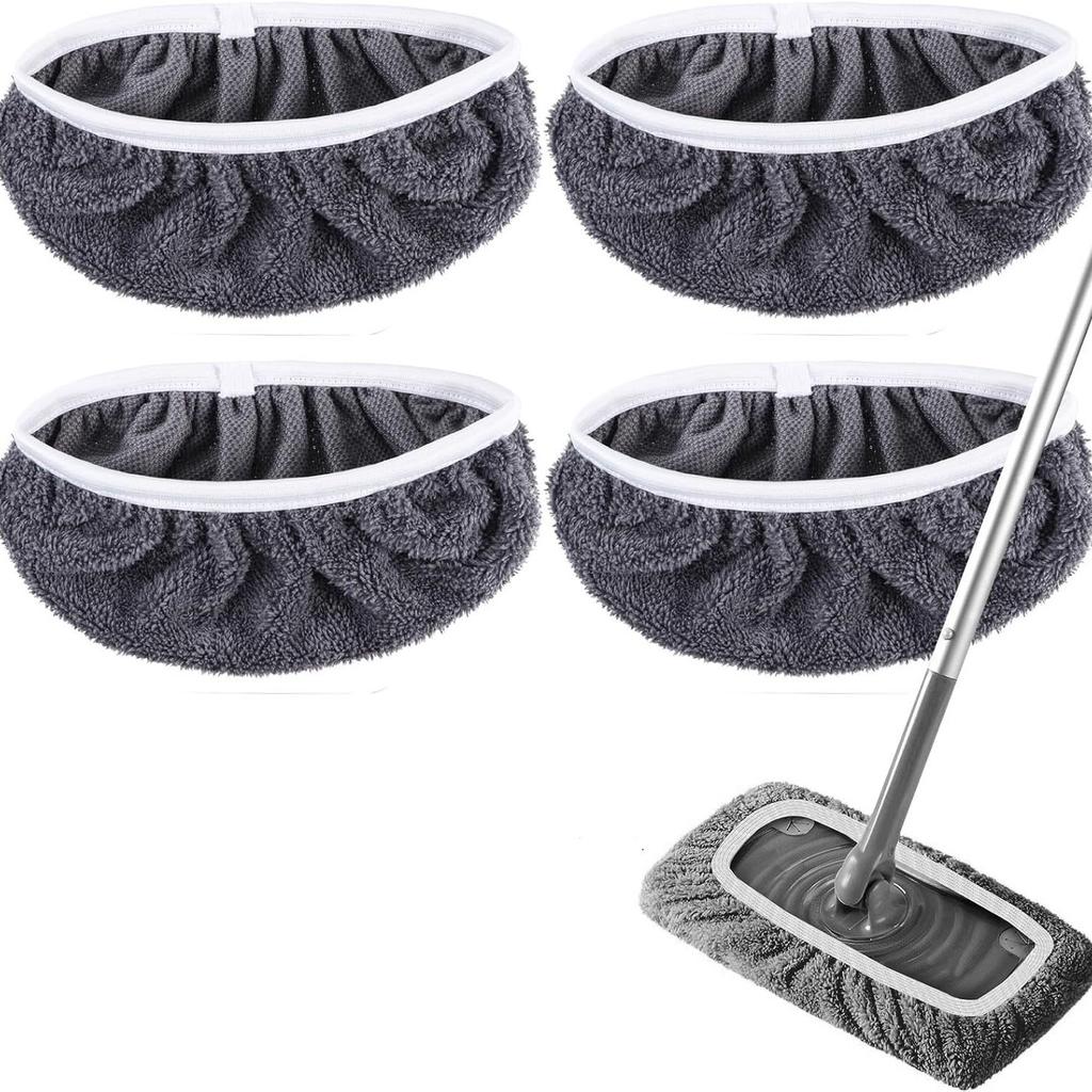 4 Pack Replacement Mop Pads for Flat Mop, Reusable Mop Cloths for Dry Floor Cleaning