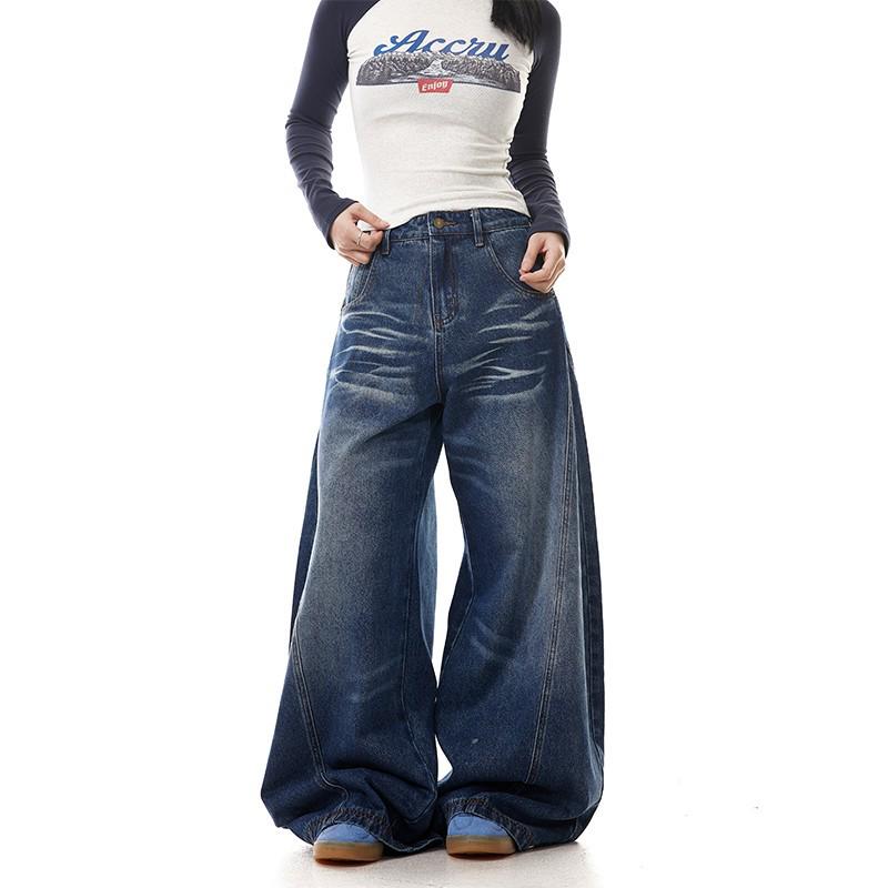 

Unisex 2025 Spring American Washed Scimitar Jeans: Loose, Wide-Leg, Slimming Straight Cut XXL чёрный