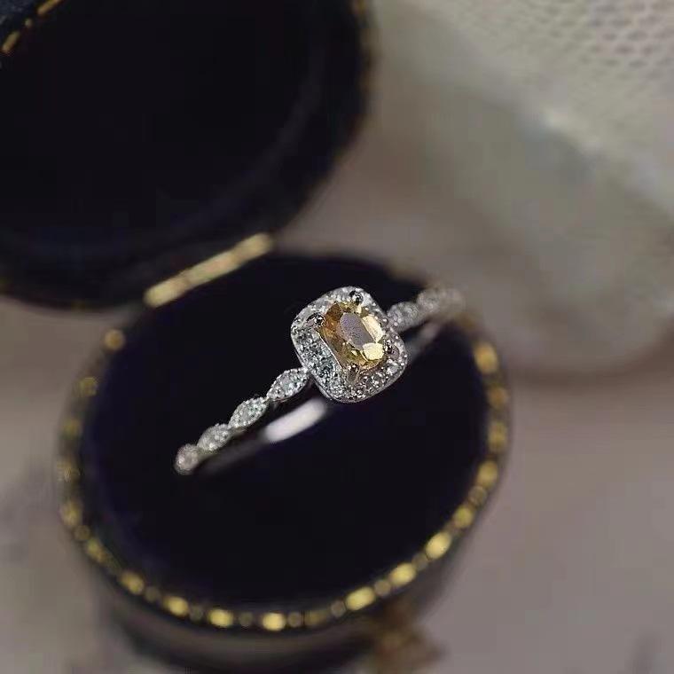 Citrine Crystal Open Ring: Shiny Thin Band for Wealth & Gifts - Perfect for Girls, New Year, Valentine's Day.