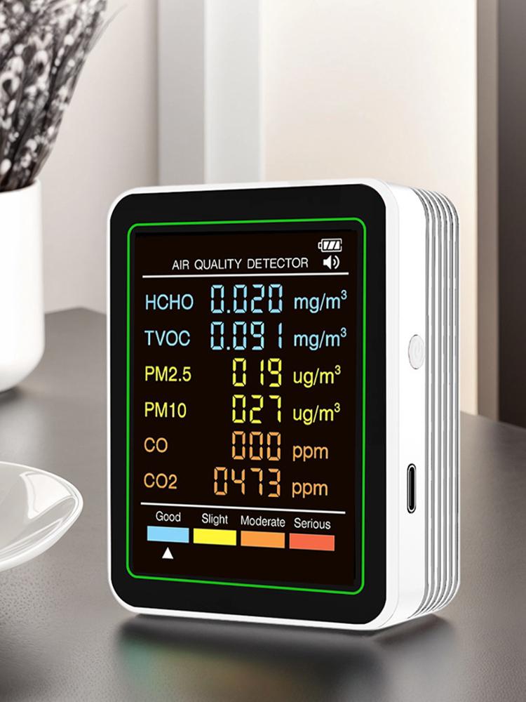 6-in-1 Air Quality Meter Real-Time HCHO Detector Portable Temperature Humidity Detector for Office School & Hotel