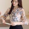 Floral Print Elegant V-Neck Chiffon Blouses Folds Short Sleeve Pullovers Shirt Summer Casual Women's Clothes
