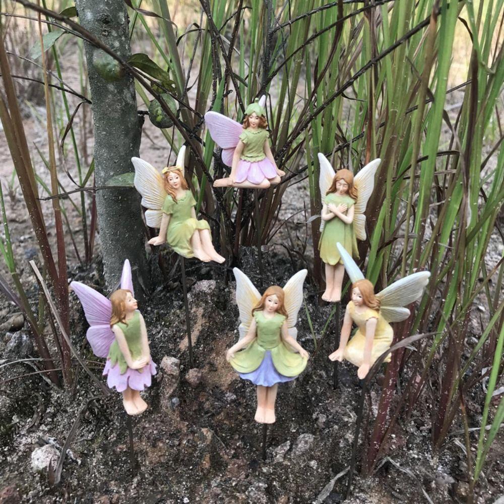 6 Stück Niedliche Blumenfee Plug-in Set Harz Miniaturfiguren Gartendekoration Feenmodell Bonsai