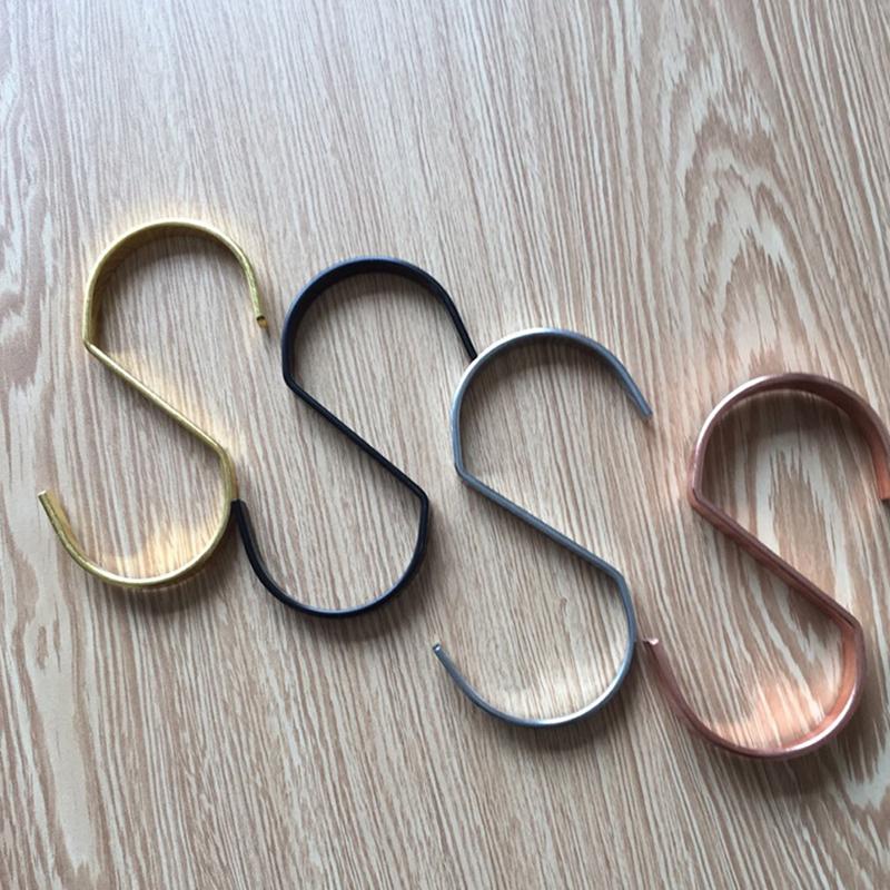 6 Color Metal Hook Brushed Decorative Hook S Hook Flat Clothes Hook Multifunctional Kitchen Wall Bedroom Clothing Wardrobe Hooks