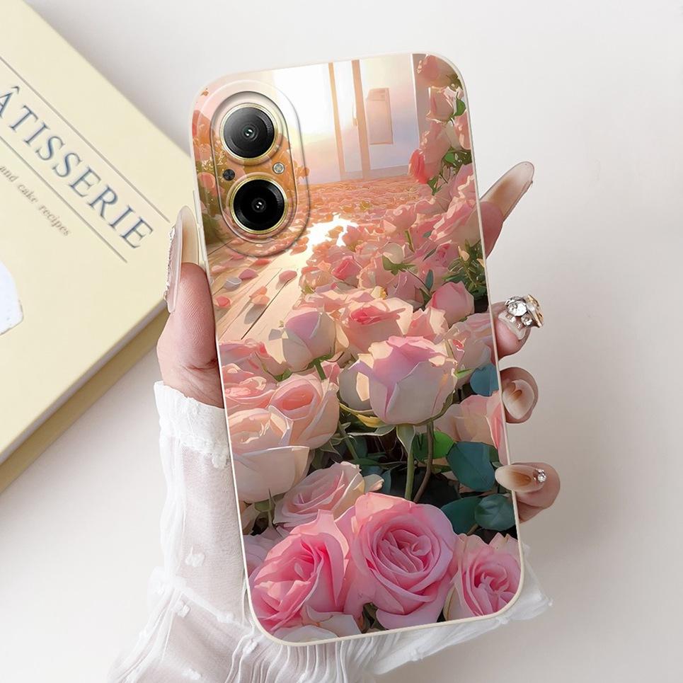 For Realme C67 4G RMX3890 Back Cover Realme C67 5G Case Girly Flower Butterfly Fashion Funda Soft Liquid Silicone Bumper Etui