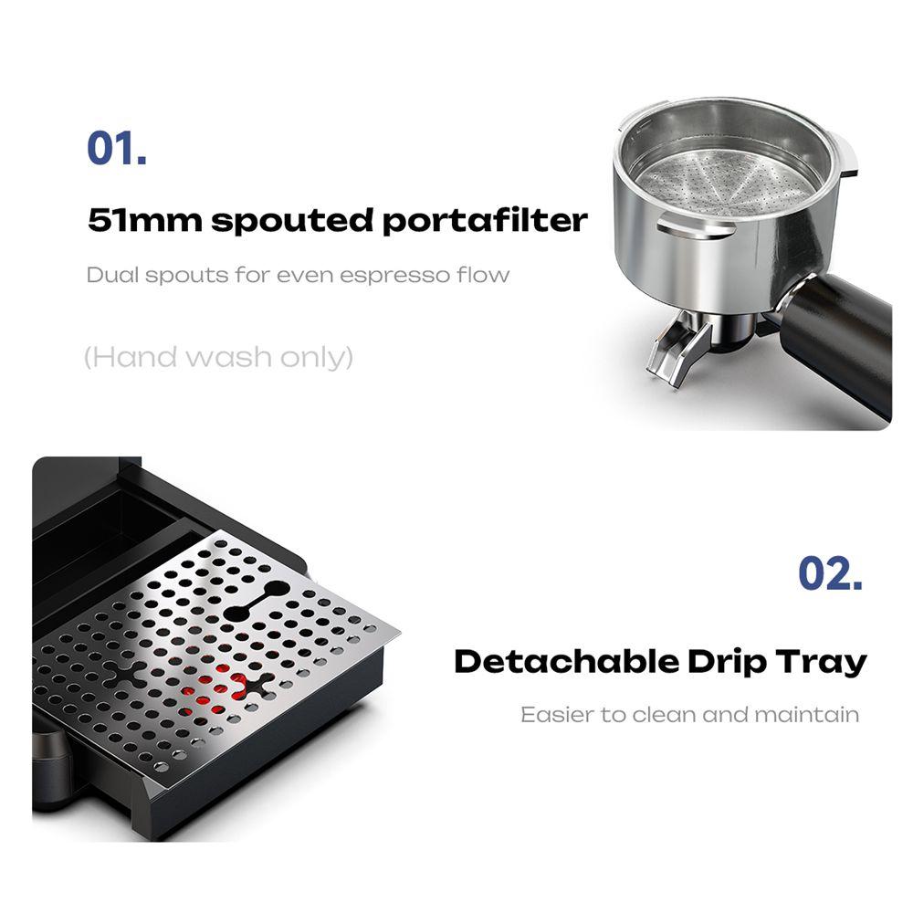 Macchina per Caffè Espresso Hibrew H20 Con Macinacaffè Integrato, Controllo della Temperatura PID, Compatibilità Dual CPU E Montalatte Nero