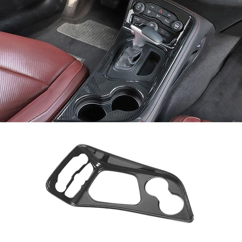 For Dodge Challenger 2015-2022 LHD ABS Carbon Fiber Style Car Center Console Gear Shift Panel Water Cup Holder Cover Frame Trim