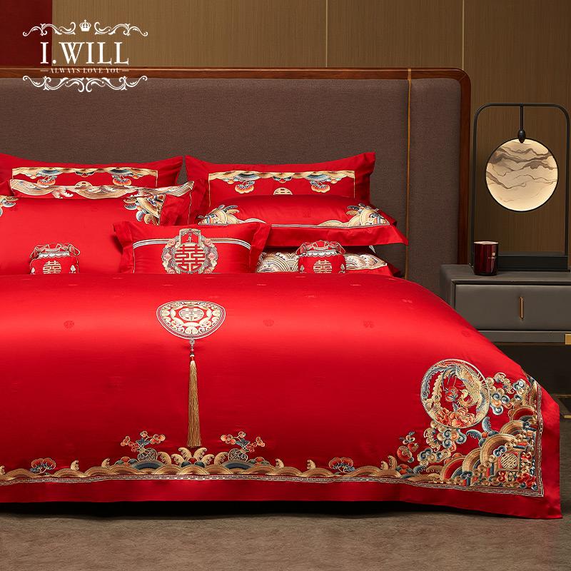 Cotton Chinese Dragon and Phoenix Embroidery Wedding Four/six Piece Set, Wedding Bedding, Happy Dragon and Phoenix