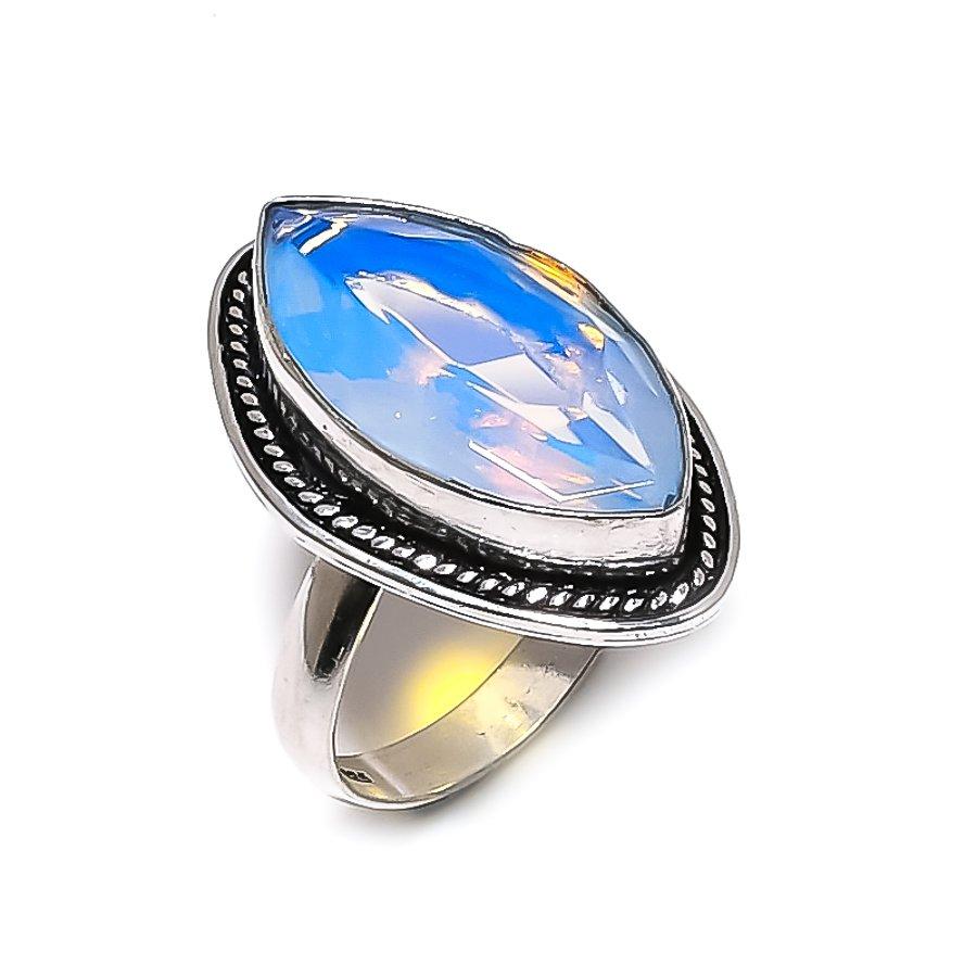 Milky Opal Gemstone Handmade 925 Steling Silver Gift Jewelry Ring Size 8.5 w3P18