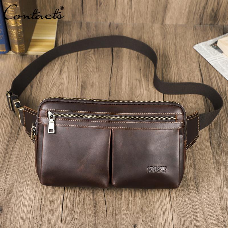CONTACT'S Genuine Leather Crossbody Bag for Men 2025 New Style Male Waist Bags for 7.9 Inch iPad Men's Travel Money Pouch Crossbody Fanny Belt Bags