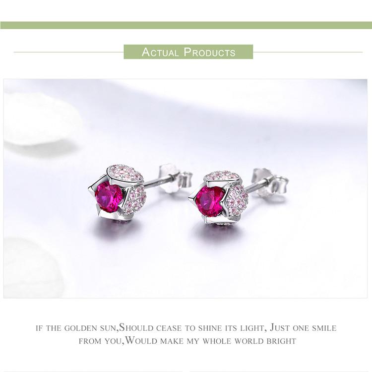 BAMOER Romantic 925 Sterling Silver Luminous Tulip Flower Buds Pink CZ Zircon Stud Earrings