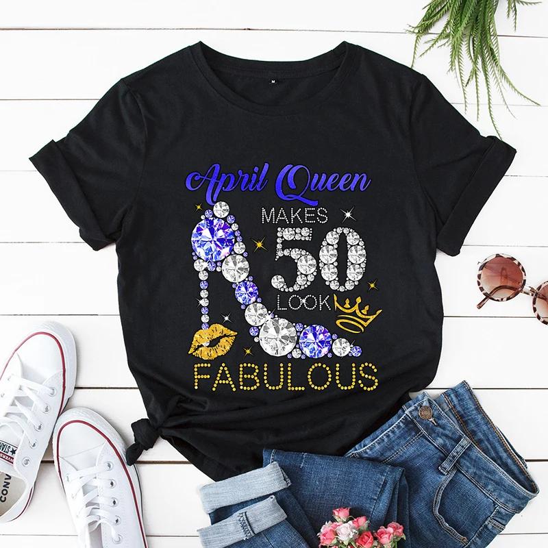 Birthday Queen Print Women T-shirts Birthday Party Women Tshirts 50 It's My Birthday Tees Leopard Graphic Tee T Shirt Y2k Tops