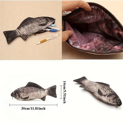 1pc Realistic Fish-Shaped Pen Case - Durable Polyester Pencil Holder, Cute School & Office Organizer for Fish-Themed Gift for