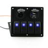 Gang Circuit LED Car Marine Waterproof 5 Pin Boat Rocker Switch Panel with Fuse Dual USB Slot + Power Socket Breaker Voltmeter