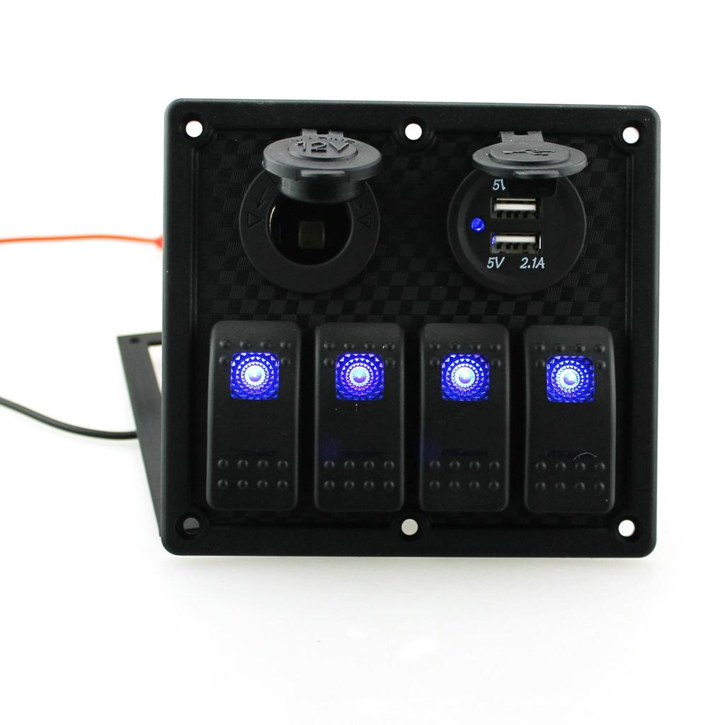 Gang Circuit LED Car Marine Waterproof 5 Pin Boat Rocker Switch Panel with Fuse Dual USB Slot + Power Socket Breaker Voltmeter