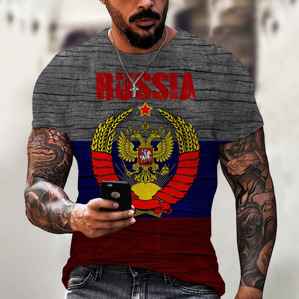 Summer Round Neck 3D Russian Bear Print Top Fashionable Casual Short Sleeved Men's T-shirts