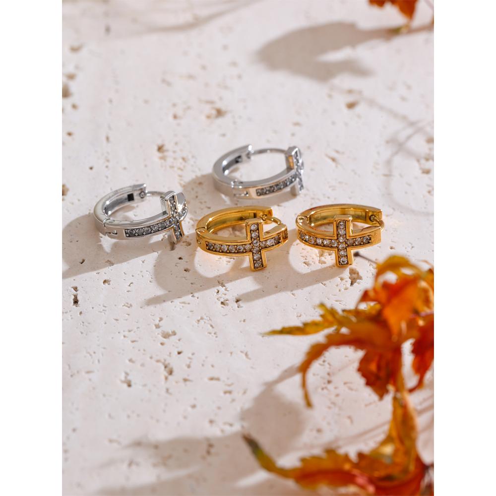 Eetit Hochwertige Zirkonia Kreuz Creolen Vielseitig Täglich Eingetroffen Edelstahl Charm Schmuck Geschenk