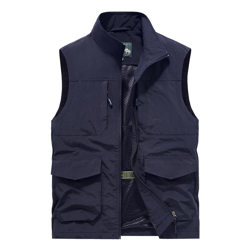 Men's Stand Collar Large Size New Vest Outdoor Fishing Summer Waistcoat Casual Thin Work Jacket