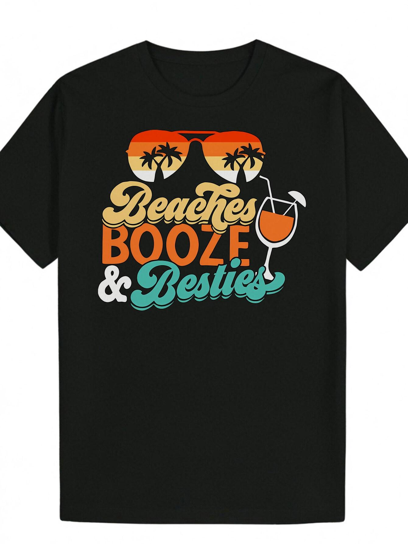 

Short Sleeve T-shirt - Beach Boozin & Besties Graphic Print XXL