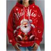 Women's Christmas Cute Santa Claus Hooded Sweatshirt Women's Autumn and Winter Loose HoHoHo Cartoon Print Red New Year's Top Casual Pullover Hoodie