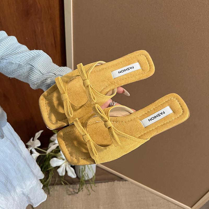 

Bow word with flat slippers women s wear summer new versatile open-toed sandals 35 жёлтый