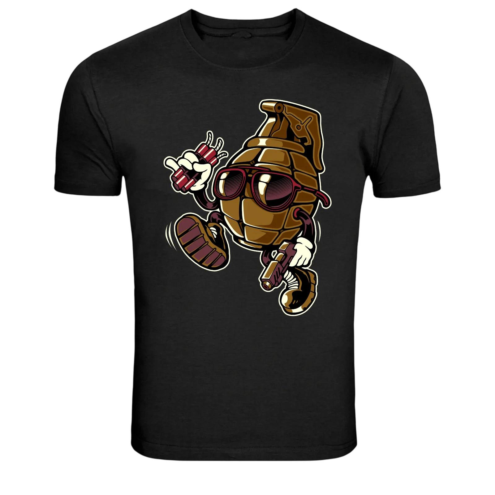 Cool Grenade Character Graphic T-Shirt Funny Military Style Tee 4XL