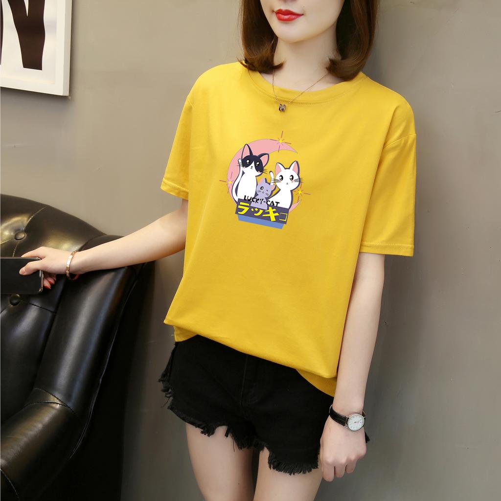 Harajuku tricouri cu mânecă scurtă cu imprimeu drăguț de desene animate pentru femei, vară, bumbac pur, casual, largi, pentru studenți, topuri Y2k pentru femei